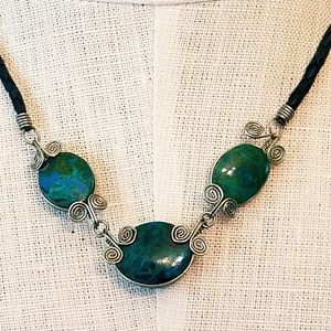 Artisan Chrysocolla Necklace Silver Wire Wrapped